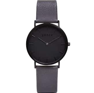 Classic | Vegan Leather Round Watch | Black & Dark Grey with Black from Votch in vegan leather watches for women, sustainable vegan accessories for women