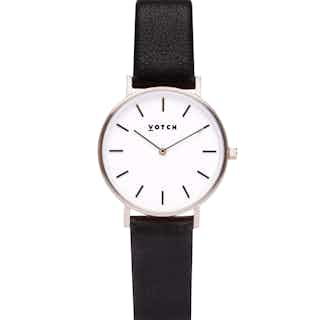 Vegan Leather Round Watch | Petite | Silver & Black from Votch in vegan leather watches for men, ethical men's fashion accessories