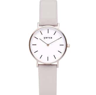 Moment | Vegan Leather Round Watch Face | Silver & Light Grey from Votch in vegan leather watches for women, sustainable vegan accessories for women