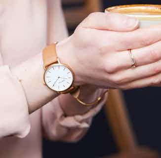 Vegan Leather Round Watch | Petite | Gold & Tan from Votch in vegan leather watches for women, sustainable vegan accessories for women