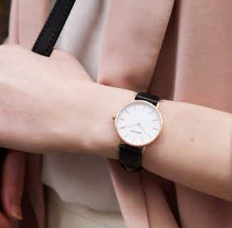 Vegan Leather Round Watch | Petite | Rose Gold & Black from Votch in vegan leather watches for women, sustainable vegan accessories for women