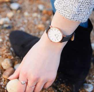 Vegan Leather Round Watch | Petite | Rose Gold & Slate Grey from Votch in vegan leather watches for men, ethical men's fashion accessories