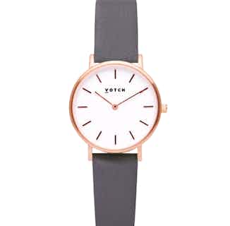 Vegan Leather Round Watch | Petite | Rose Gold & Slate Grey from Votch in vegan leather watches for women, sustainable vegan accessories for women