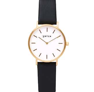 Vegan Leather Round Watch | Petite | Gold & Black from Votch in vegan leather watches for women, sustainable vegan accessories for women