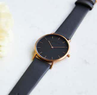 Classic | Vegan Leather Round Watch | Rose Gold & Dark Grey with Black from Votch in vegan leather watches for men, ethical men's fashion accessories