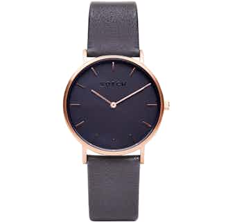 Classic | Vegan Leather Round Watch | Rose Gold & Dark Grey with Black from Votch in vegan leather watches for women, sustainable vegan accessories for women