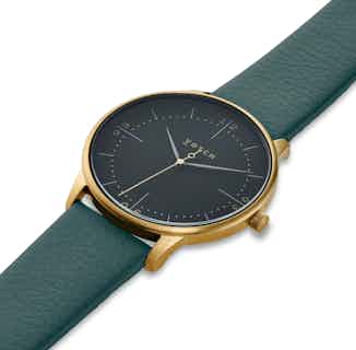 Gold & Juniper with Black | Aalto from Votch in vegan leather watches for women, sustainable vegan accessories for women