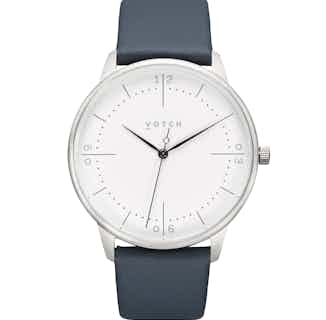 Aalto | Vegan Leather Round Watch | Silver & Navy from Votch in vegan leather watches for women, sustainable vegan accessories for women
