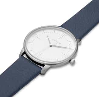 Aalto | Vegan Leather Round Watch | Silver & Navy from Votch in vegan leather watches for women, sustainable vegan accessories for women