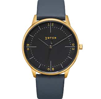 Aalto | Vegan Leather Round Watch | Gold & Navy with Black from Votch in vegan leather watches for men, ethical men's fashion accessories