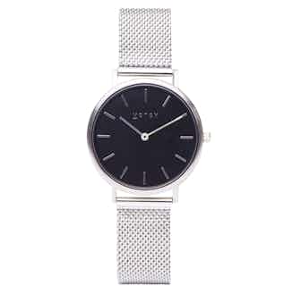 Mesh Round Watch | Petite | Silver & Silver with Black from Votch in vegan leather watches for women, sustainable vegan accessories for women