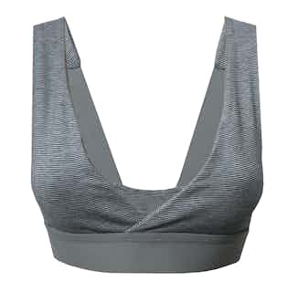 Organic Cotton Cross-Over Fine Stripe Bra | Navy from Rozenbroek in sustainable bras, eco friendly undies for women