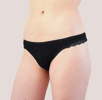 Elle | Organic Cotton Scallop Lining Thong | Liquorice Black from Olly in eco friendly undies for women, Women's Sustainable Clothing