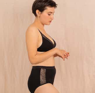 Savannah | Organic Cotton & Recycled Lace Side High Waist Brief | Black from Olly in eco friendly undies for women, Women's Sustainable Clothing