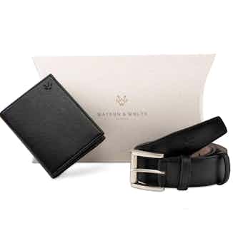 Trifold | Recycled Plastic Wallet & Belt Gift Set | Black from Watson & Wolfe in vegan leather belts for men, ethical men's fashion accessories