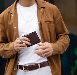 Bifold | Corn Plant Leather Wallet & Belt Gift Set | Brown & Cobalt from Watson & Wolfe in vegan leather belts for men, ethical men's fashion accessories
