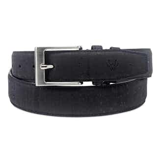 Natural Cork Belt with Rectangular Buckle | Black & Silver from Watson & Wolfe in vegan leather belts for men, ethical men's fashion accessories