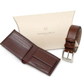 Corn Plant Leather Wallet & Belt Gift Set | Brown & Red from Watson & Wolfe in vegan leather belts for men, ethical men's fashion accessories