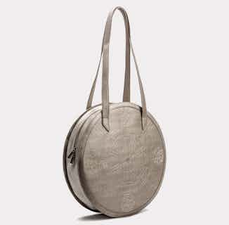 Meghan | Vegan Leather Women's Round Tote Bag | Silver from GUNAS New York in sustainable canvas tote bags, sustainable designer bags