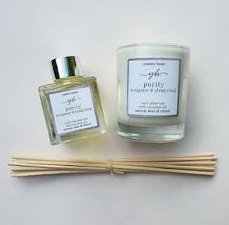 Purity | Natural Soy Candle & Essential Oil Reed Diffuser | Bergamot & Ylang Ylang from Yummy Home in organic home fragrance, eco-friendly homeware