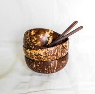 Repurposed Coconut Set | Hand Carved Natural 2 x Coconut Bowls & Spoons from Clean U Skincare in eco-friendly dinnerware, sustainable kitchen items