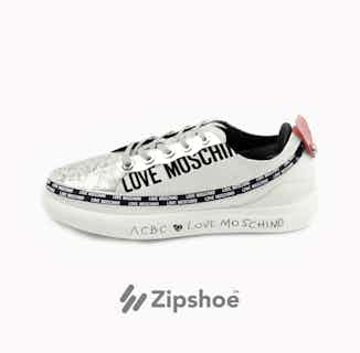 LoveMoschino | Vegan Leather Trainers | Silver & Violet from ACBC in sustainable women's trainers, sustainable ethical shoes for women