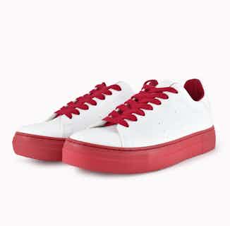 Alice+Olivia Thea | Corn Based Vegan Leather Trainers | White & Red from ACBC in sustainable ethical shoes for women, Women's Sustainable Clothing