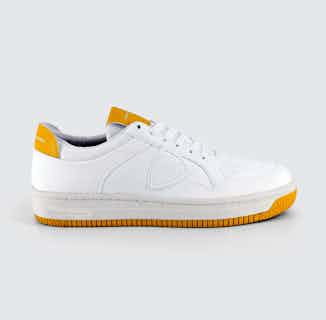 Lyon | Recycled Corn Based Baseball Trainers | White & Yellow from ACBC in sustainable women's trainers, sustainable ethical shoes for women