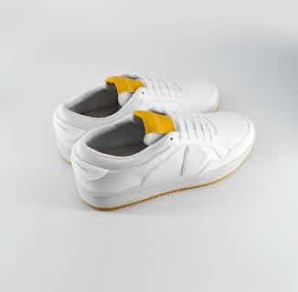 Lyon | Recycled Corn Based Baseball Trainers | White & Yellow from ACBC in sustainable women's trainers, sustainable ethical shoes for women