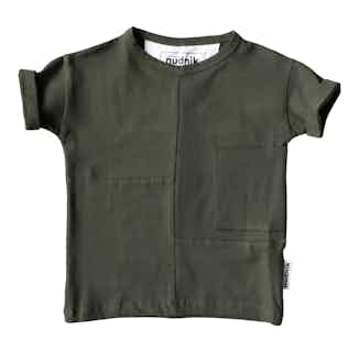 Disruptor | GOTS Certified Organic Cotton Kid's Tee | Khaki Moss Boss from Nudnik in sustainable boys clothing, Sustainable Children's Clothing