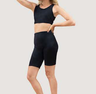 Portland | Recycled Econyl® Activewear Crop Top | Onyx from 1 People in sustainable cycling shorts, sustainable workout gear for women