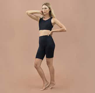 Portland | Recycled Econyl® Activewear Crop Top | Onyx from 1 People in sustainable cycling shorts, sustainable workout gear for women