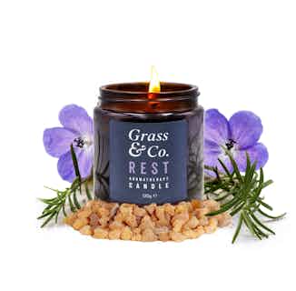 Rest | Soy Wax Aromatherapy Candle | Geranium, Rosemary and Frankincense | 120g from Grass & Co.