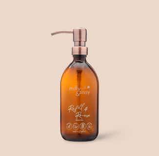 British Made Re-usable Refill Glass Bottle With Bronzed Pump | 500ml from Milly & Sissy in sustainable hygiene products, Sustainable Beauty & Health