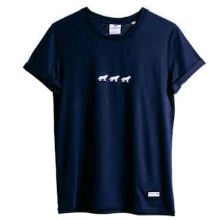 GOTS Organic Cotton Embroidery Wolf Trio T-Shirt | Navy from Morcant in eco-conscious t-shirts for women, Sustainable Tops For Women