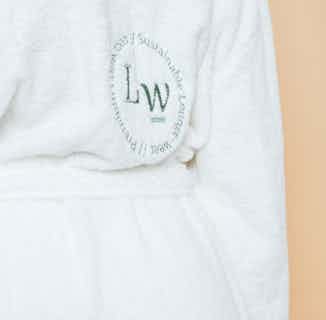 Organic Blend Cotton Unisex Hooded Robe with Embroidery | White from Lounge Wear in Women's Sustainable Clothing
