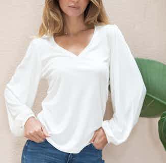 Kalmia | TENCEL® V-Neck Top with Shoulder Plate | White Ecru from Avani in Sustainable Tops For Women, Women's Sustainable Clothing