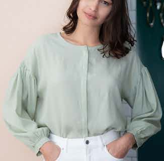 Narcisse | TENCEL® Jacquard Blouse with Puffed Sleeve | Matcha Green from Avani in Sustainable Tops For Women, Women's Sustainable Clothing