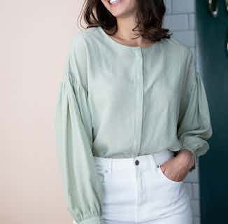 Narcisse | TENCEL® Jacquard Blouse with Puffed Sleeve | Matcha Green from Avani in Sustainable Tops For Women, Women's Sustainable Clothing