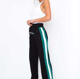 Milo | Organic Cotton Joggers with Striped Panel | Black & Blue Stripe from Sentenced. in Women's Sustainable Clothing