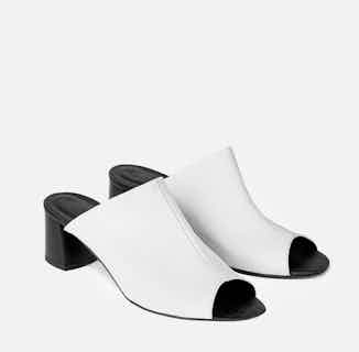 Uptown | Desserto® Vegan Leather Heeled Mule Sandals | White from Bohema Clothing in ethically made heels, sustainable ethical shoes for women