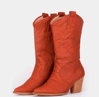 Pinatex® Vegan Leather Heeled Cowboy Boot | Carmel Red from Bohema Clothing in sustainable ethical shoes for women, Women's Sustainable Clothing
