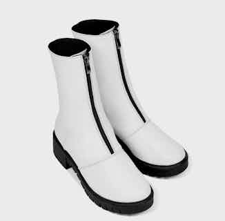 Desserto® Vegan Leather Zip Front Chunky Cyber Boots | White from Bohema Clothing in sustainable ethical shoes for women, Women's Sustainable Clothing