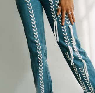 High Waisted Recycled White Thread Jeans | Blue Denim from Fanfare Label