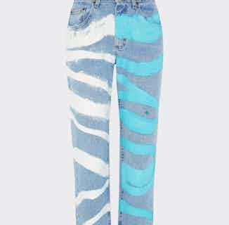 High Waisted Recycled Block Print Jeans | Blue Denim from Fanfare Label in sustainable women's jeans, sustainable bottoms for women