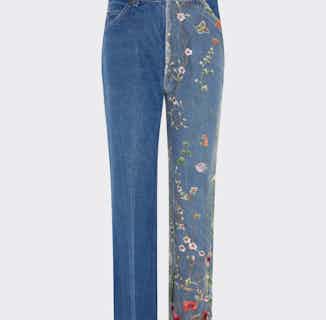 High Waisted Recycled Colourful Asymmetrical Embroidery Jeans | Blue Denim from Fanfare Label