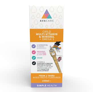 Child Multi-vitamin & Mineral + Omega 3 Liquid from AvaCare in vegan friendly supplements, Sustainable Beauty & Health