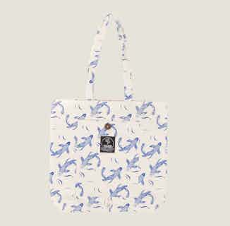 Sakana | Recycled Cotton Magic Tote Bag | Blue & White Japandi from Tikauo in reusable shopping tote bags, eco-friendly household items