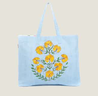 Zareen | Recycled Cotton Beach Tote Bag | Blue Yellow Floral from Tikauo in reusable shopping tote bags, eco-friendly household items