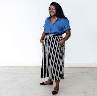 Isthmus Midi Skirt : Black & Oatmeal Stripe from Lev Apparel in ethical skirts & dresses, Women's Sustainable Clothing
